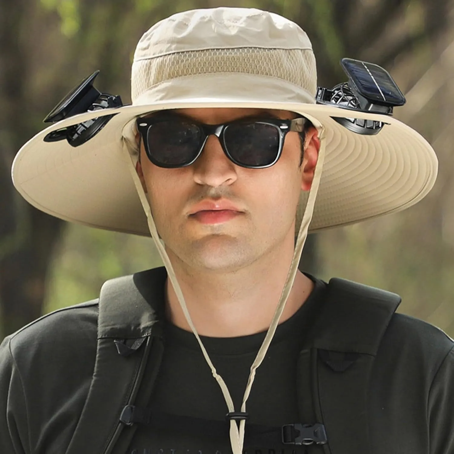 Hat with Fans Solar Power, Wide Brim Solar Fan Hat Outdoor Fishing for Men Women, Quick-Dry Umbrella Hats for Adults