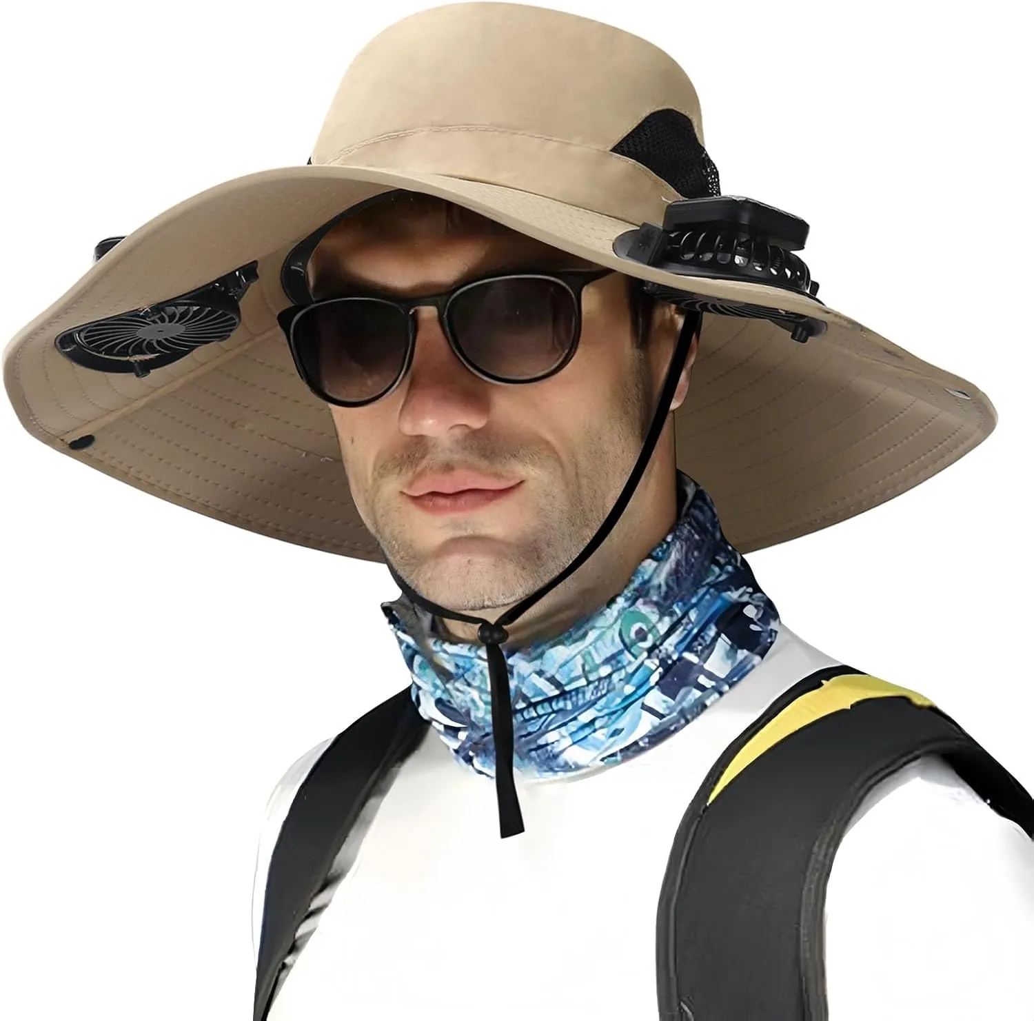 Hat with Fans Solar Power,Wide Brim Sun Hat with 2 Solar Fan Powered Fans Waterproof Breathable Bucket Hat