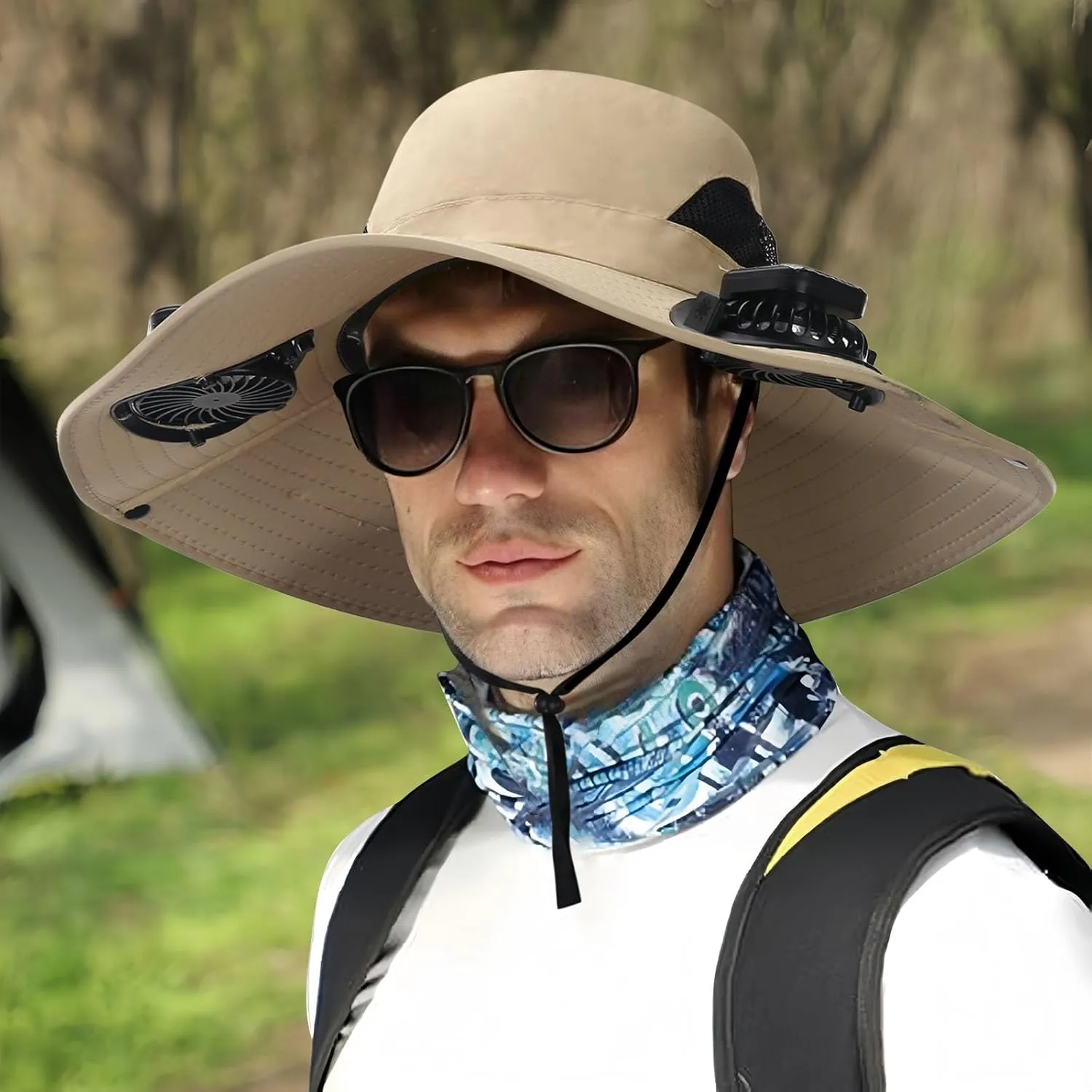 Hat with Fans Solar Power,Wide Brim Sun Hat with 2 Solar Fan Powered Fans Waterproof Breathable Bucket Hat