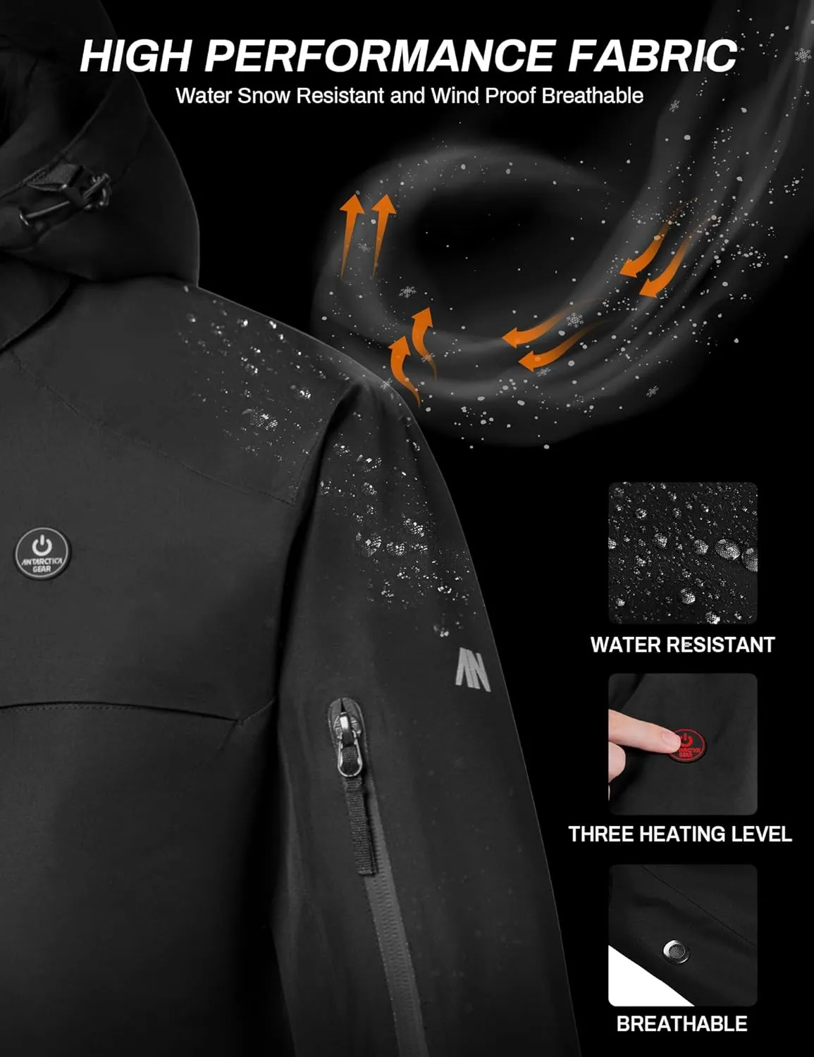Heated Jacket, Ski Jacket Coat, With 12V/16000mAh Battery Pack, 5 Areas Heating Thicken Women Winter Coat