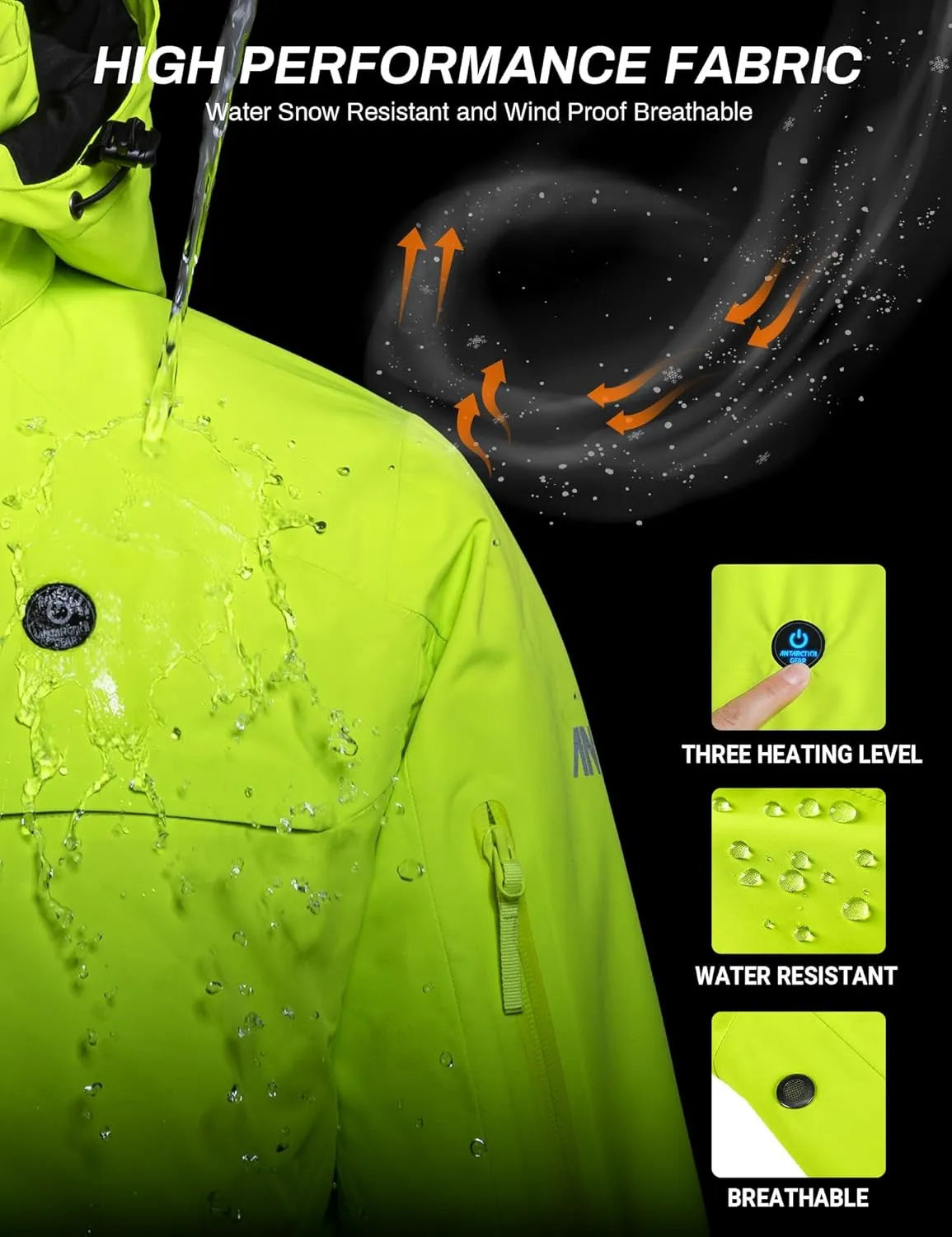 Heated Jacket, Ski Jacket Coat, With 12V/16000mAh Battery Pack, 5 Areas Heating Thicken Women Winter Coat