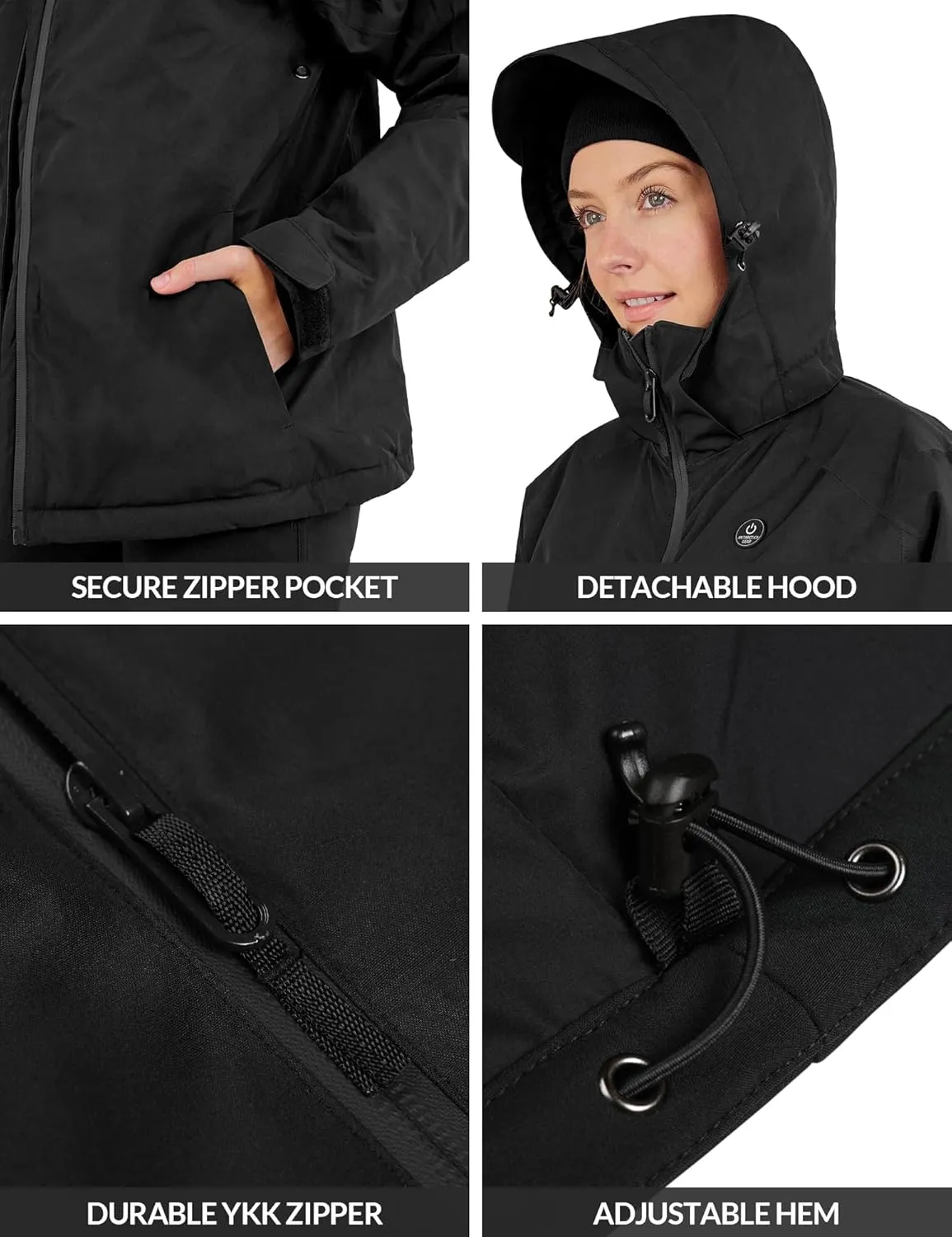 Heated Jacket, Ski Jacket Coat, With 12V/16000mAh Battery Pack, 5 Areas Heating Thicken Women Winter Coat