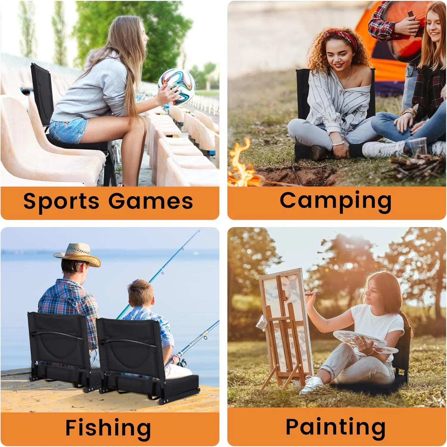 Heated Stadium Seats with Backrest and Cushion, Portable and Lightweight, Ideal for Camping, Beach, Sporting Events, Folds to Compact Size, Extra Wide, USB Battery Not Included