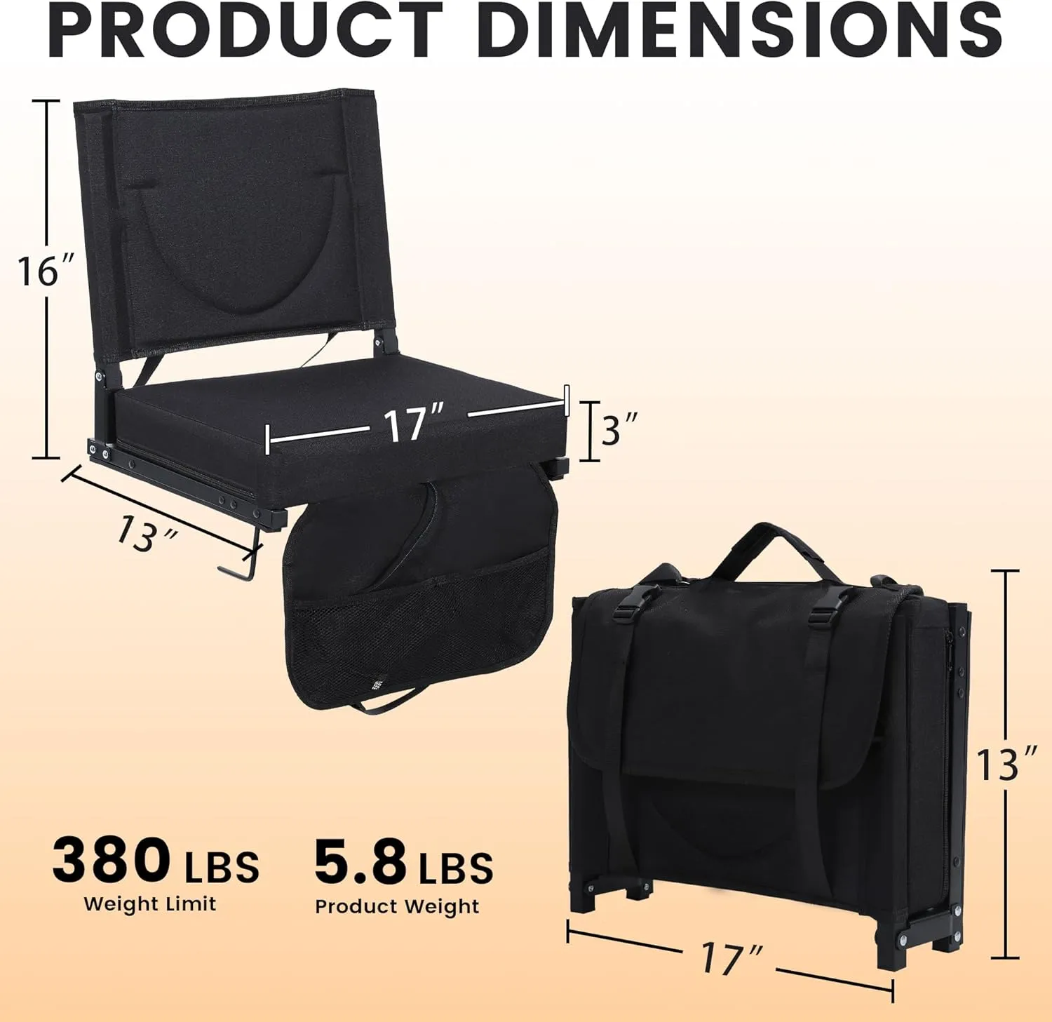 Heated Stadium Seats with Backrest and Cushion, Portable and Lightweight, Ideal for Camping, Beach, Sporting Events, Folds to Compact Size, Extra Wide, USB Battery Not Included