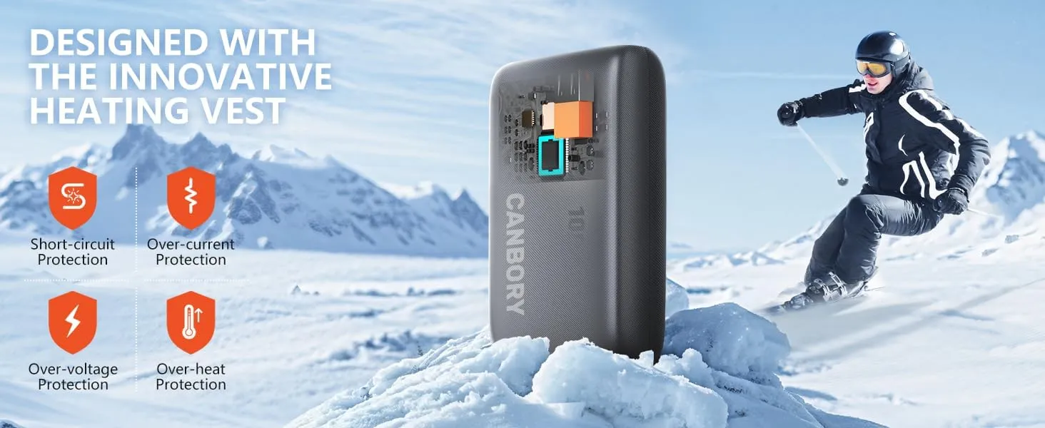 Heated Vest Battery Pack,𝟏𝟐𝟎𝟎𝟎𝐦𝐀𝐡 5V 2A/3A USB-C Out/in Power Bank for Heated Jacket Heated Pad Heated Hoodies Pocket Size