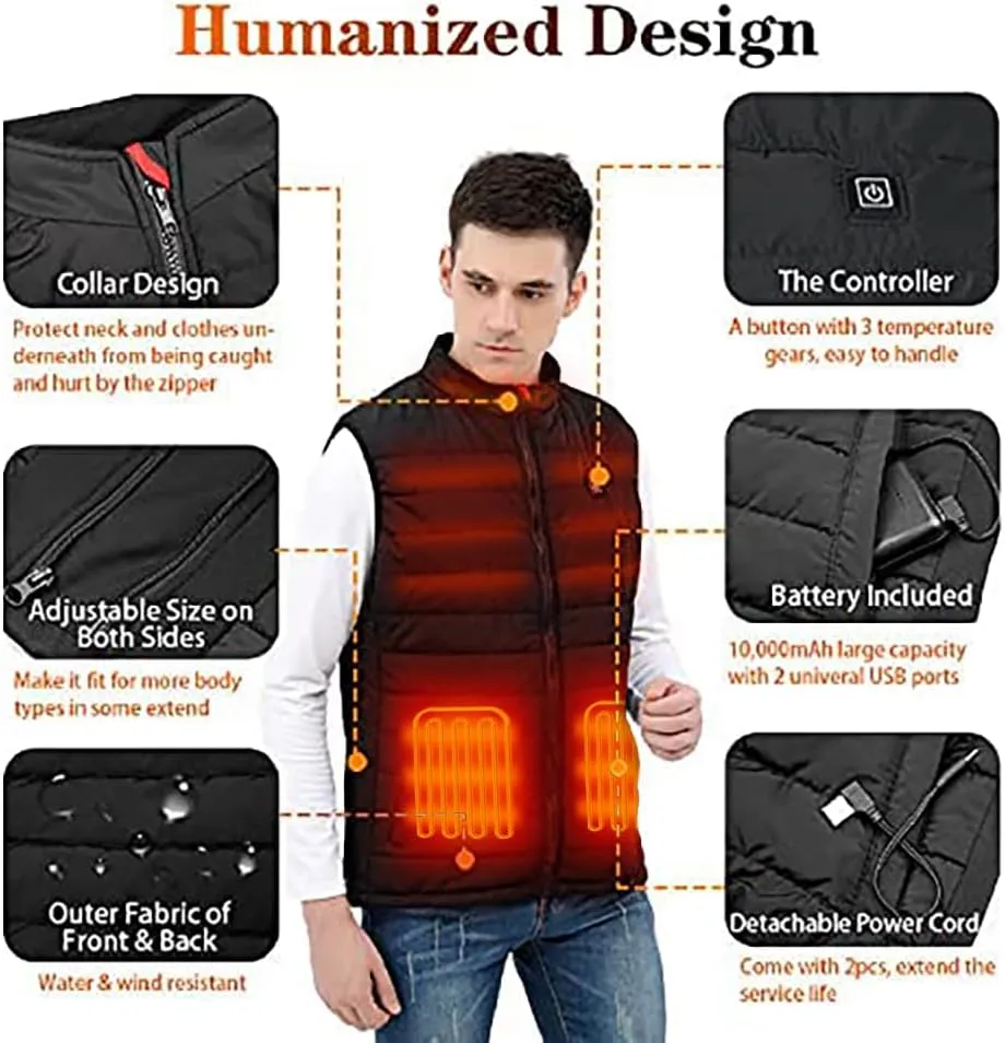 Heated Vest, Lightweight Heated Jacket 8 Heating Zones with Battery Warming Clothes Heating Vest for Men Women