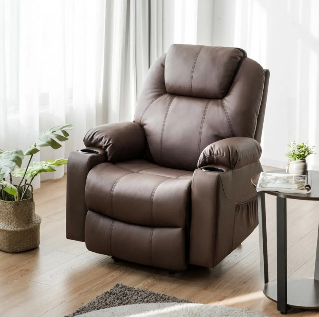 Heavy Duty Modern & Elegant Electric Power Lift Multifunction Electric Recliner With Massage Features | 2 Side Pockets | Cup Holders | Lumbar Heating | USB Charge Port