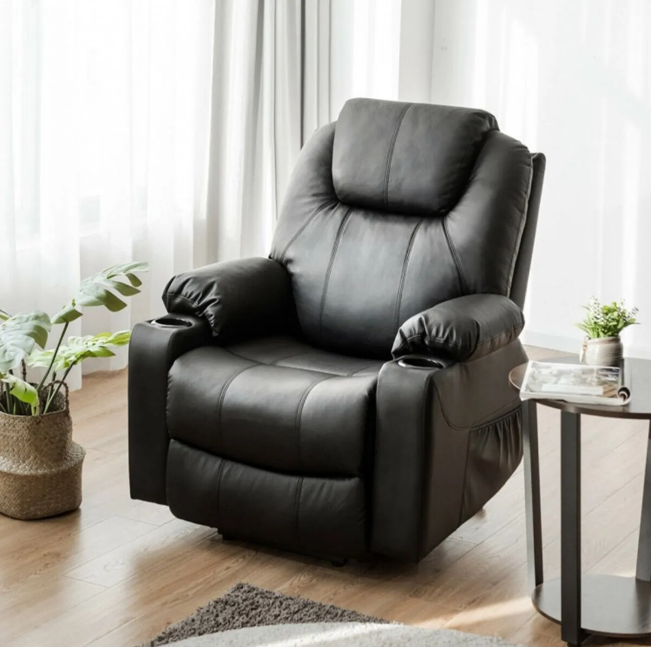 Heavy Duty Modern & Elegant Electric Power Lift Multifunction Electric Recliner With Massage Features | 2 Side Pockets | Cup Holders | Lumbar Heating | USB Charge Port
