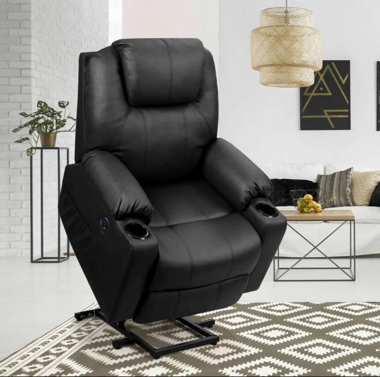 Heavy Duty Modern & Elegant Electric Power Lift Multifunction Electric Recliner With Massage Features | 2 Side Pockets | Cup Holders | Lumbar Heating | USB Charge Port