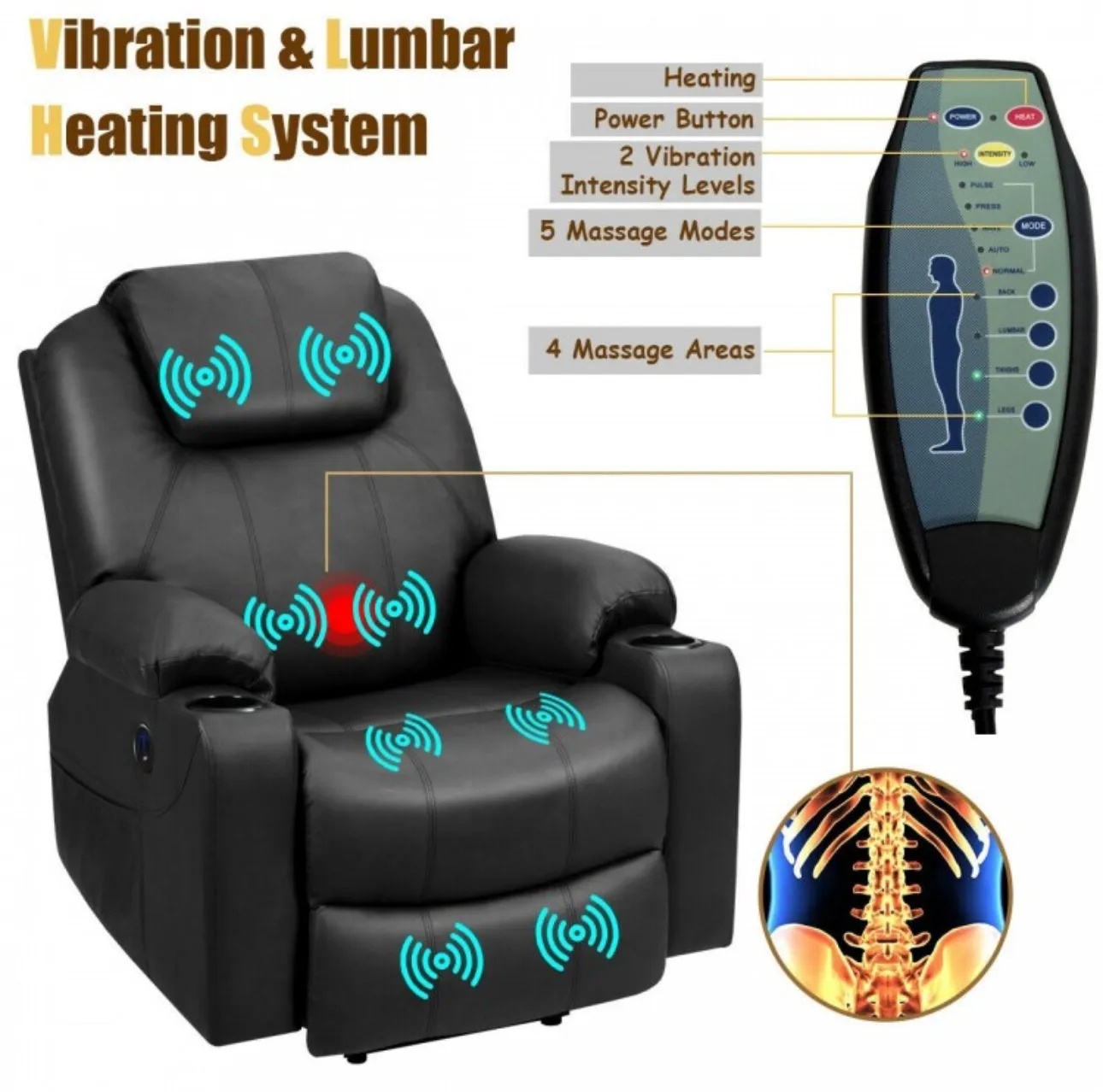 Heavy Duty Modern & Elegant Electric Power Lift Multifunction Electric Recliner With Massage Features | 2 Side Pockets | Cup Holders | Lumbar Heating | USB Charge Port