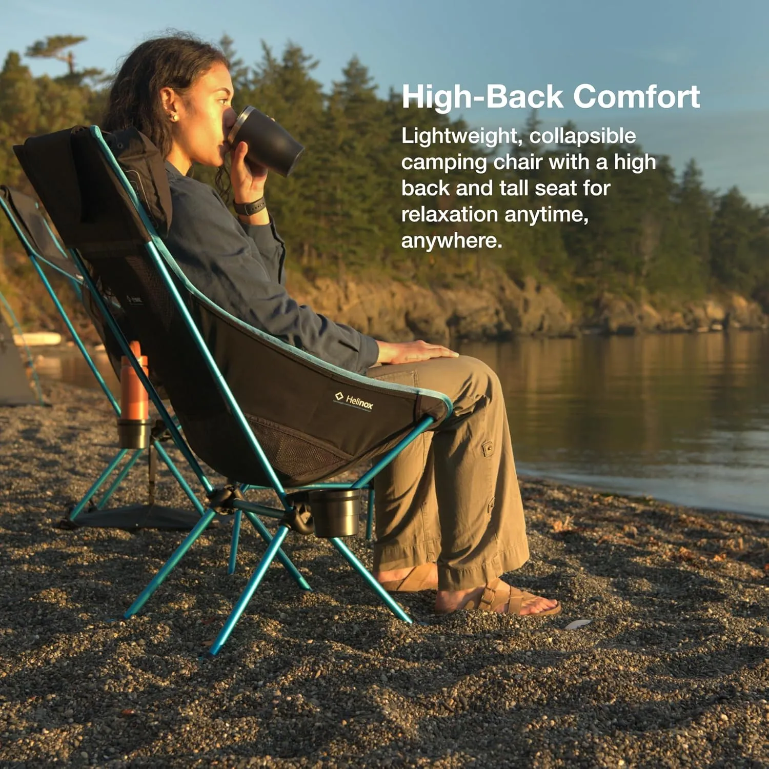 Helinox Sunset Chair Lightweight, High-Back, Compact, Collapsible Camping Chair, Xray Tiger Camo, with Pockets