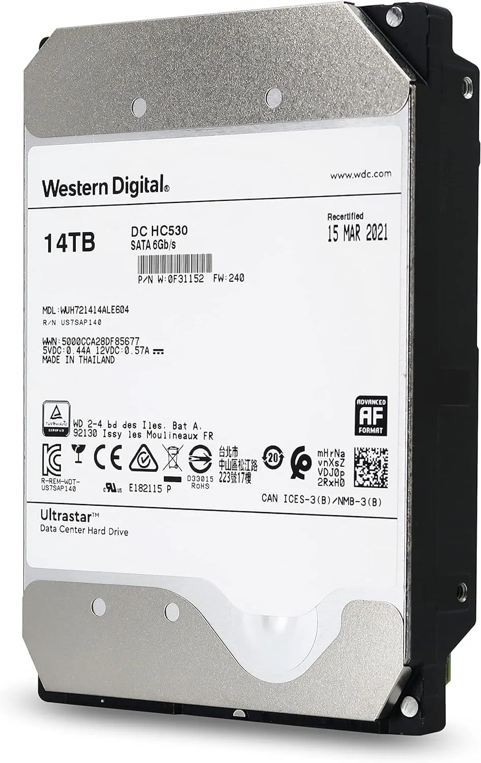 HGST WD Ultrastar DC HC530 14TB SATA 6Gb/s 3.5-Inch Data Center HDD - WUH721414ALE604 0F31152 (Renewed)