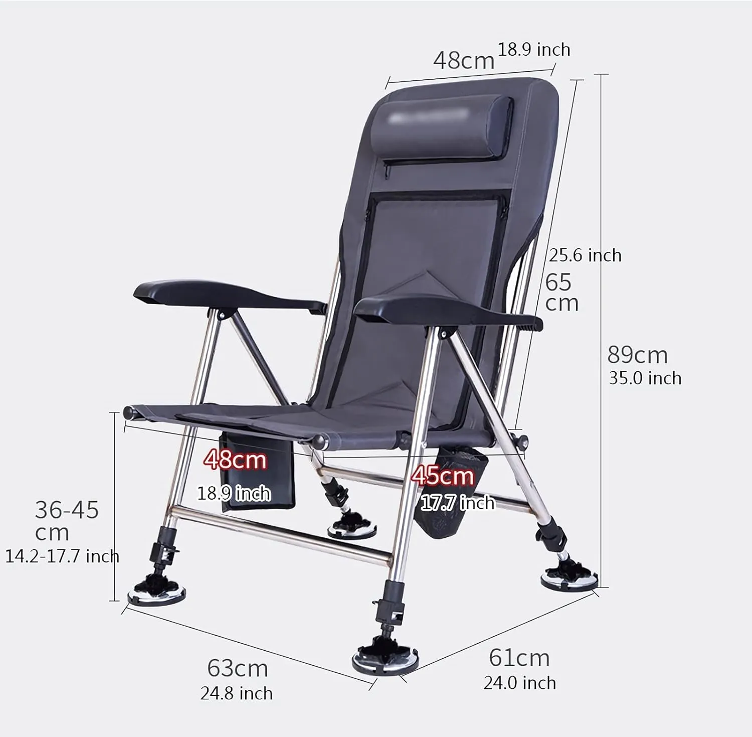 High Back Chair Fishing Chair Folding Stool Lightweight Portable Recliner with Pillow and Liftable Legs Chaise Lounge Chair for Camping Picnic Camping Chair