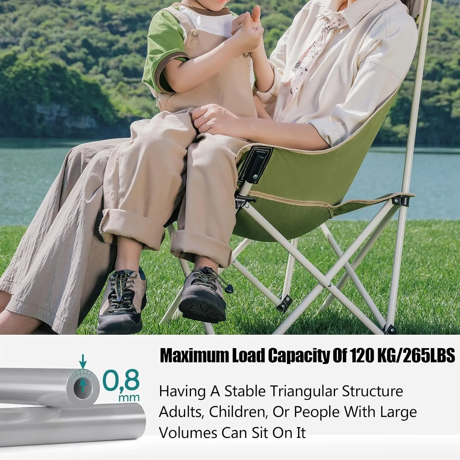 High Back Folding Camping Chair 120kg, Portable Adult Fishing Chair Without Installation, Lightweight Beach Reclining Chair Suitable for Travel, Hiking, Picnic, Garden, Hotel