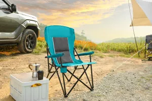 High Back Heavy Duty Folding Chair, Sturdy Steel Frame Outdoor Camping Chair, Portable Armrest Lawn Chair with Cup Holder, Load-Bearing Support 250LBS，Suitable for Outdoor (Blue)