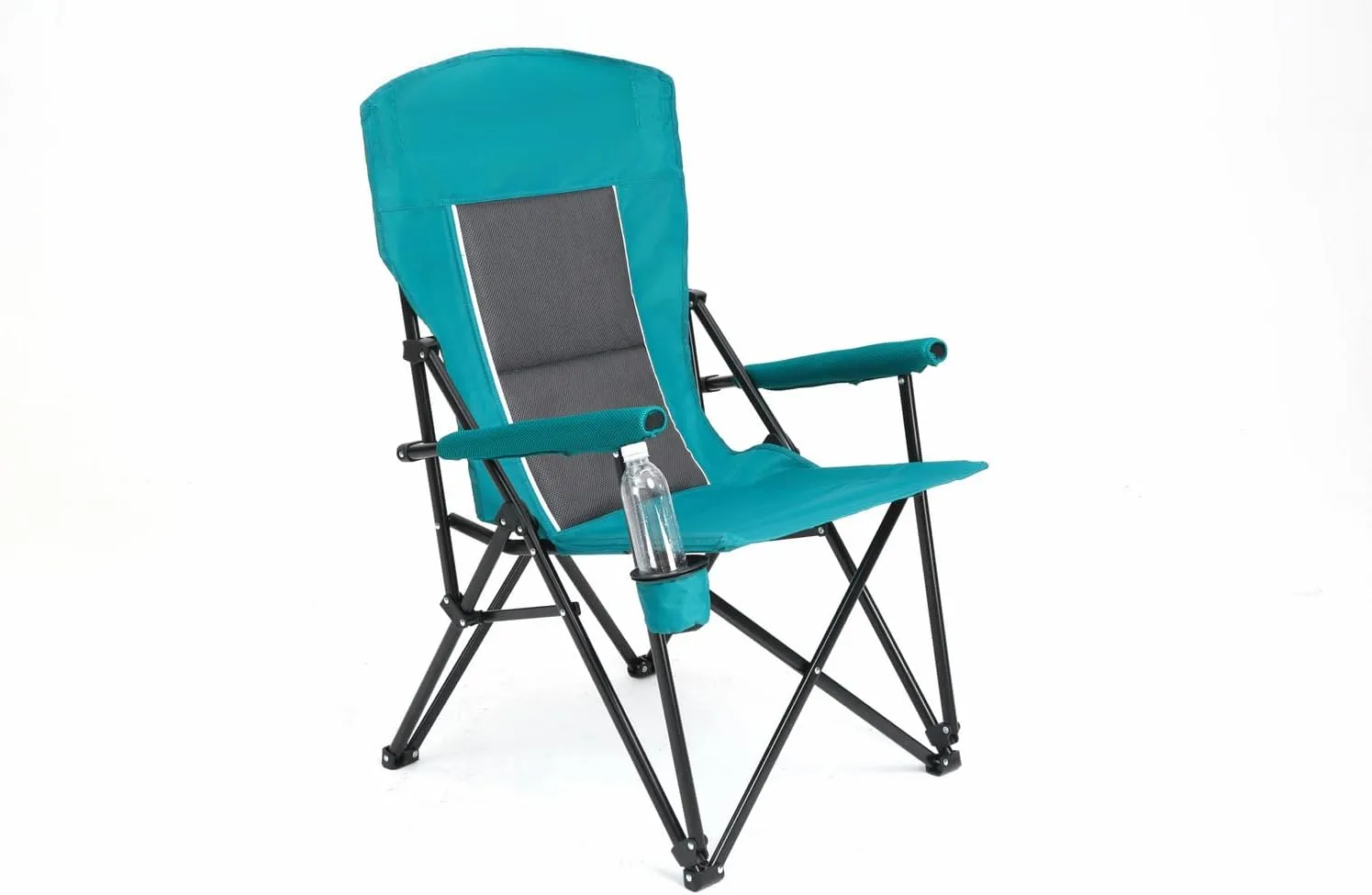 High Back Heavy Duty Folding Chair, Sturdy Steel Frame Outdoor Camping Chair, Portable Armrest Lawn Chair with Cup Holder, Load-Bearing Support 250LBS，Suitable for Outdoor (Blue)