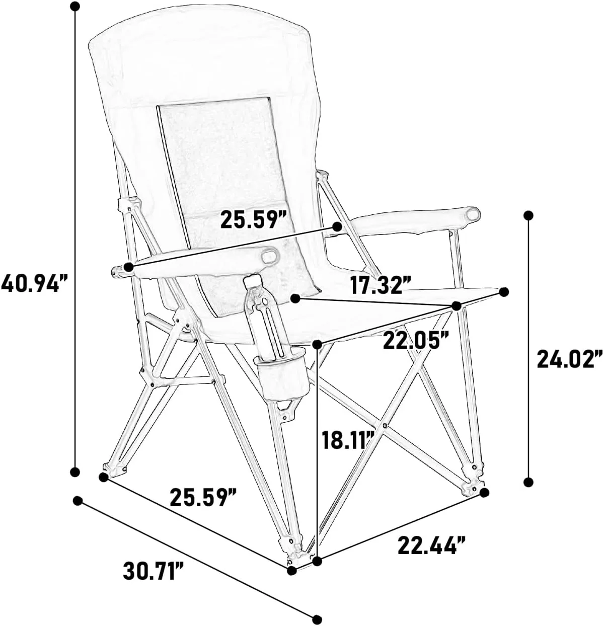 High Back Heavy Duty Folding Chair, Sturdy Steel Frame Outdoor Camping Chair, Portable Armrest Lawn Chair with Cup Holder, Load-Bearing Support 250LBS，Suitable for Outdoor (Blue)
