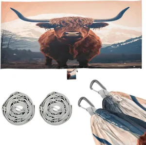 Highland Cows Camping Hammock, Single Portable Hammocks with Tree Straps & Attached Carry Bag, 330Lbs Capacity Perfect for Outside Indoor Hiking Beach Backpack Travel