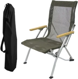 Hight Back Foldable Camping Chair Portable Outdoor Folding Chairs with Armrest and Storage Bag,Casual Beach Chair Reclining for Hiking Fishing, Gray, Army Green Mesh