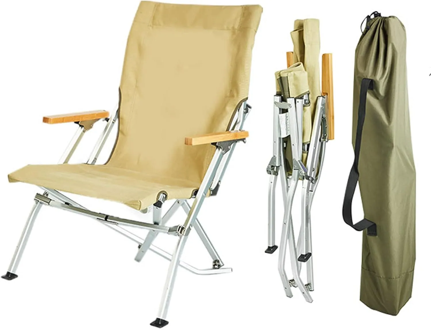 Hight Back Foldable Camping Chair Portable Outdoor Folding Chairs with Armrest and Storage Bag,Casual Beach Chair Reclining for Hiking Fishing, Gray, Army Green Mesh
