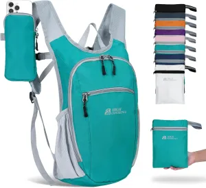 Hiking Backpack 10L/15L Small Daypack Lightweight Packable Travel Foldable Water Resistan for Women Men (Lake Green, 15L)