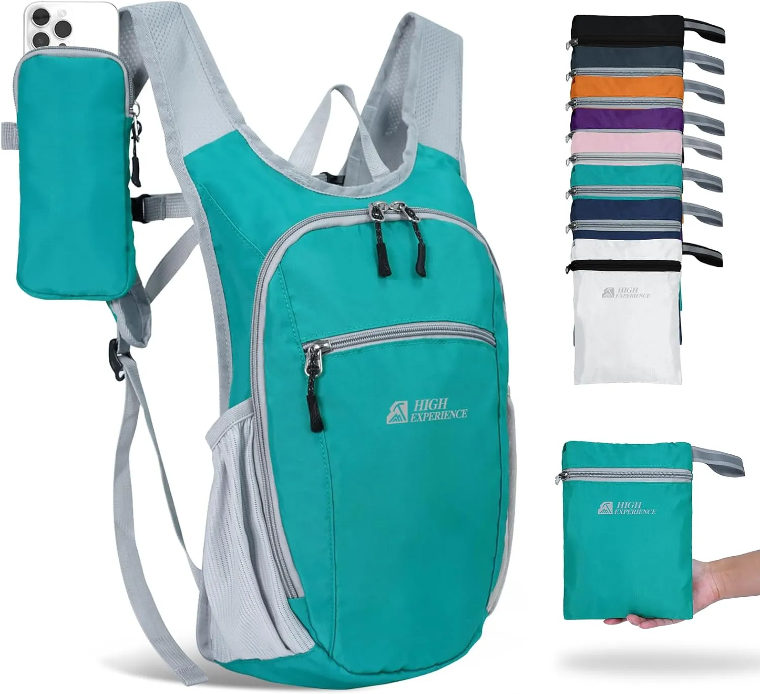 Hiking Backpack 10L/15L Small Daypack Lightweight Packable Travel Foldable Water Resistan for Women Men (Lake Green, 15L)