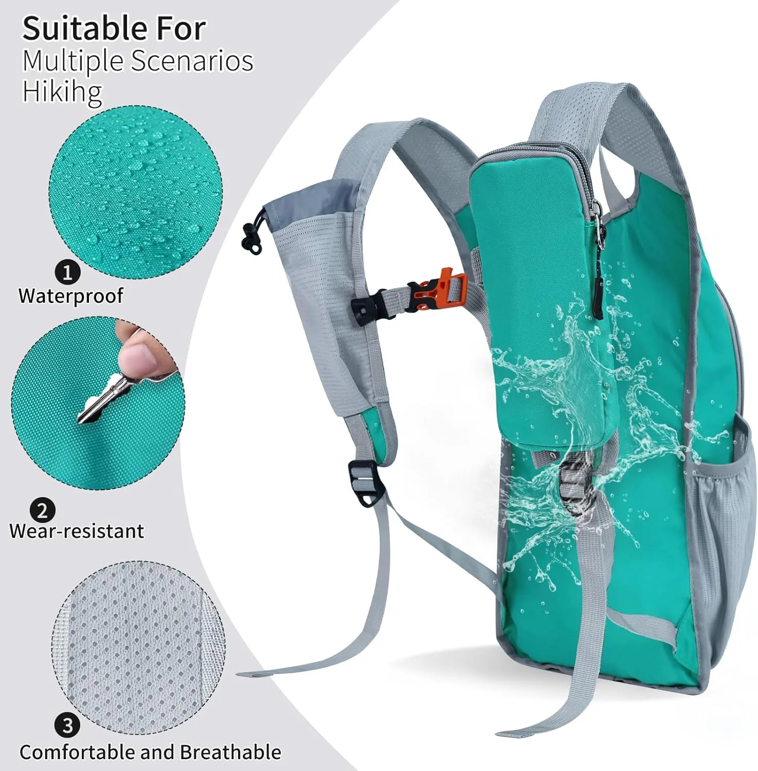 Hiking Backpack 10L/15L Small Daypack Lightweight Packable Travel Foldable Water Resistan for Women Men (Lake Green, 15L)