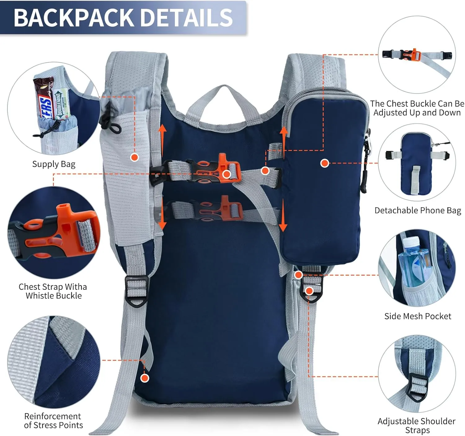 Hiking Backpack 10L/15L Small Daypack Lightweight Packable Travel Foldable Water Resistan for Women Men (Navy Blue, 15L)