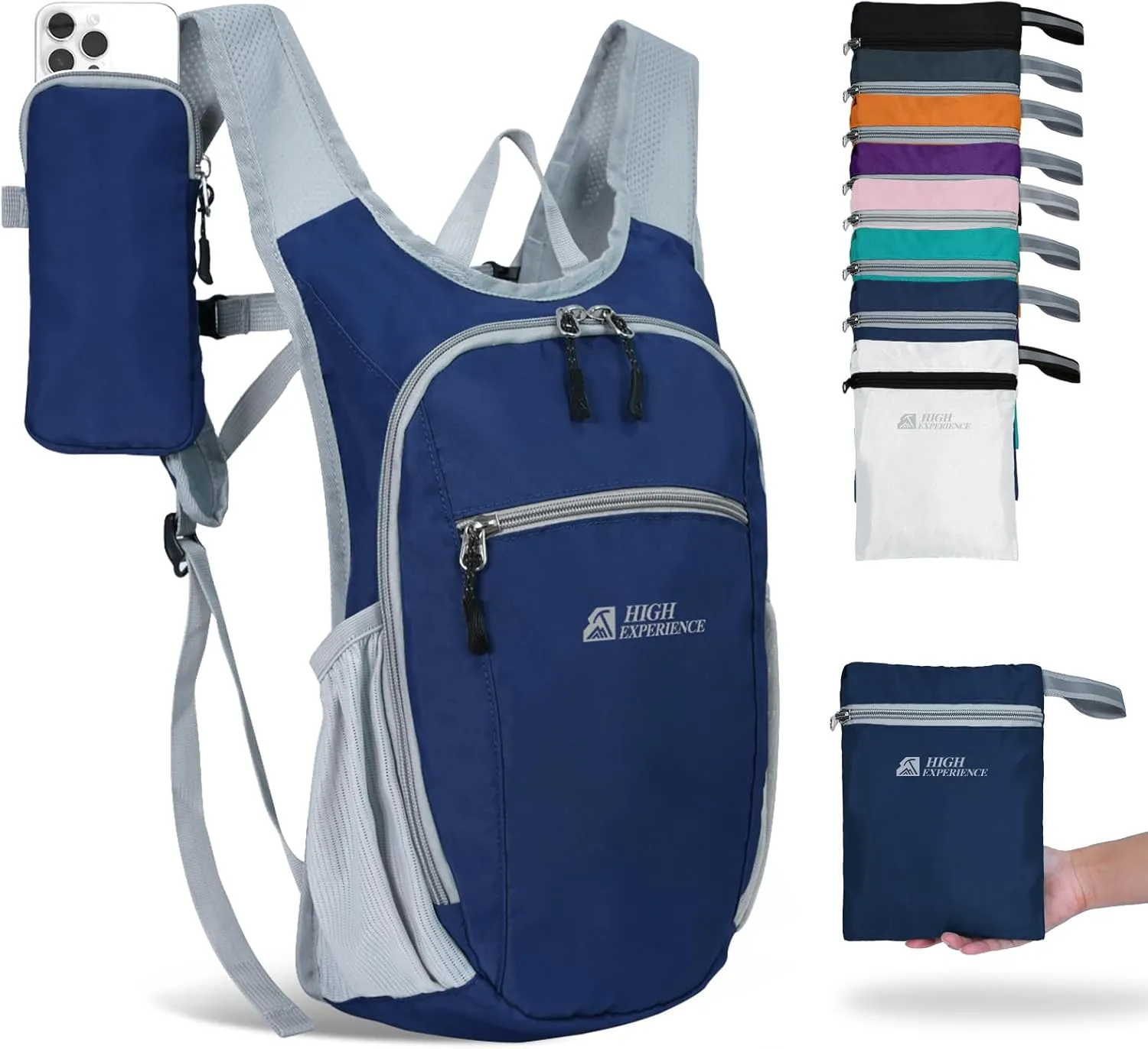 Hiking Backpack 10L/15L Small Daypack Lightweight Packable Travel Foldable Water Resistan for Women Men (Navy Blue, 15L)