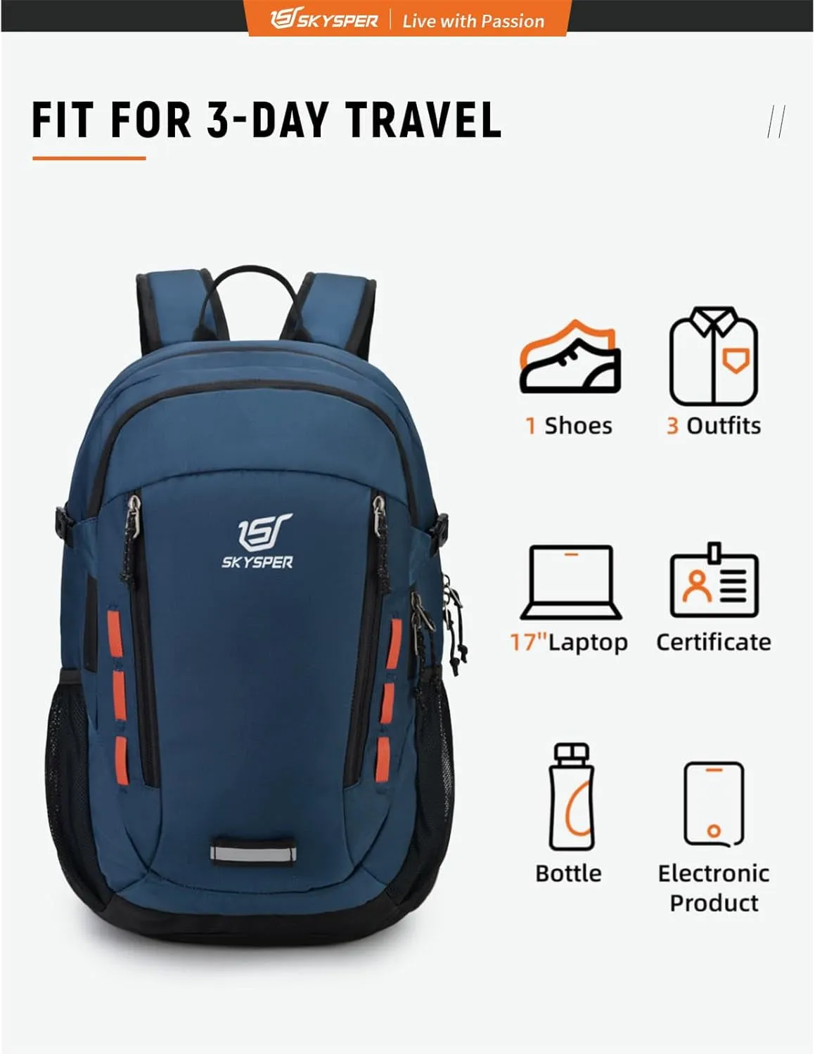 Hiking Backpack 30L Lightweight Travel Backpack Hiking Day Pack for Men Women(Blue)