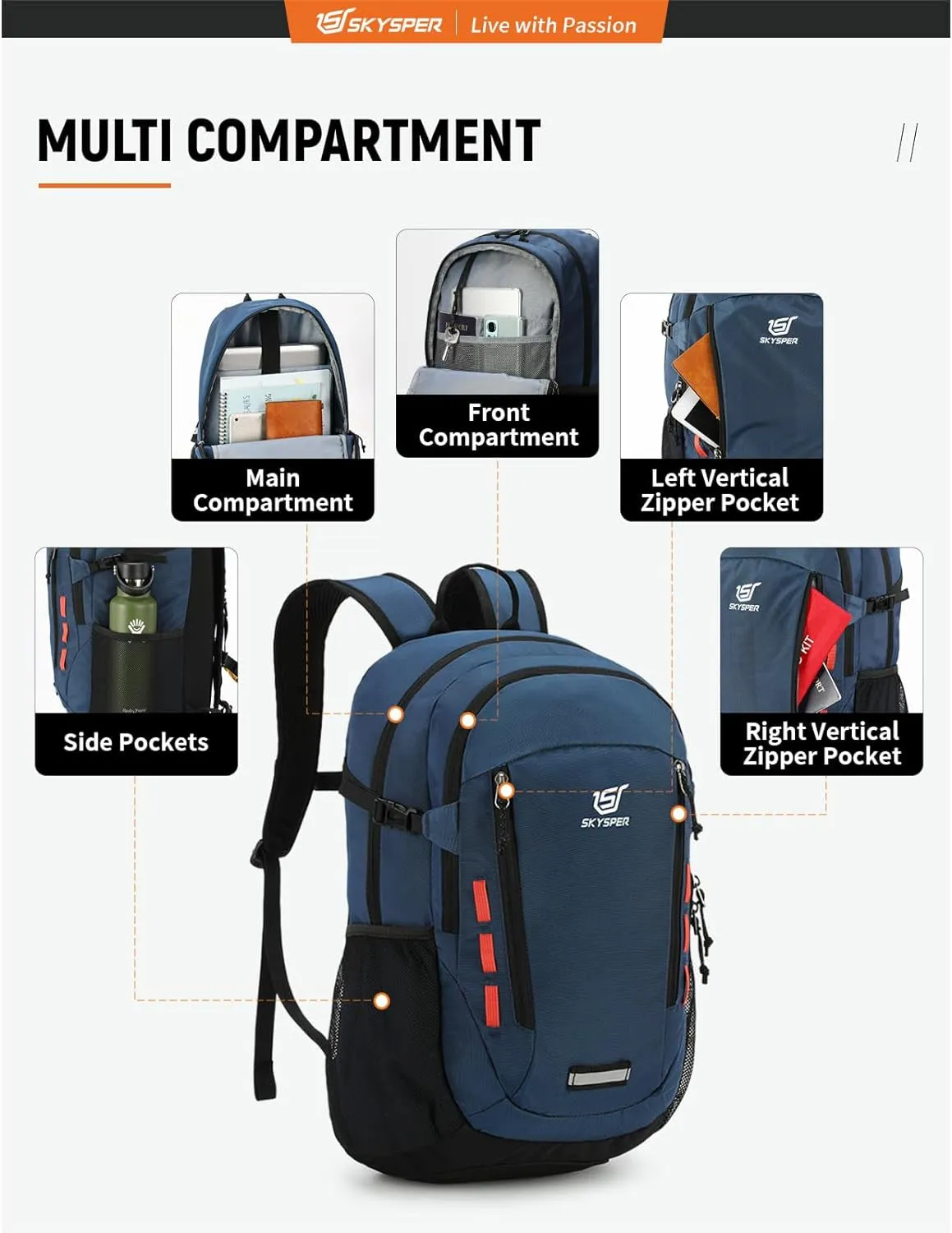 Hiking Backpack 30L Lightweight Travel Backpack Hiking Day Pack for Men Women(Blue)