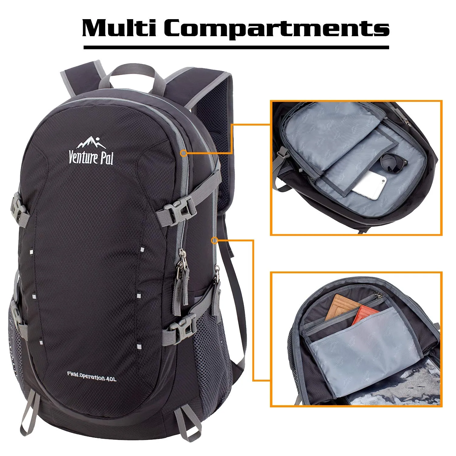 Hiking Backpack  40L Capacity- Black