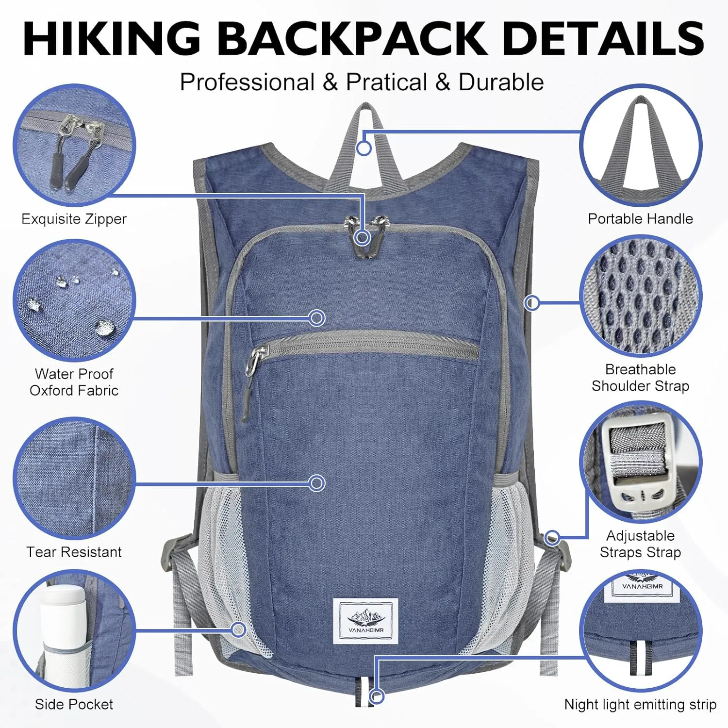 Hiking Backpack Small Lightweight Packable Foldable foldable backpack Packable Camping Hiking for Backpack (Dark Blue)