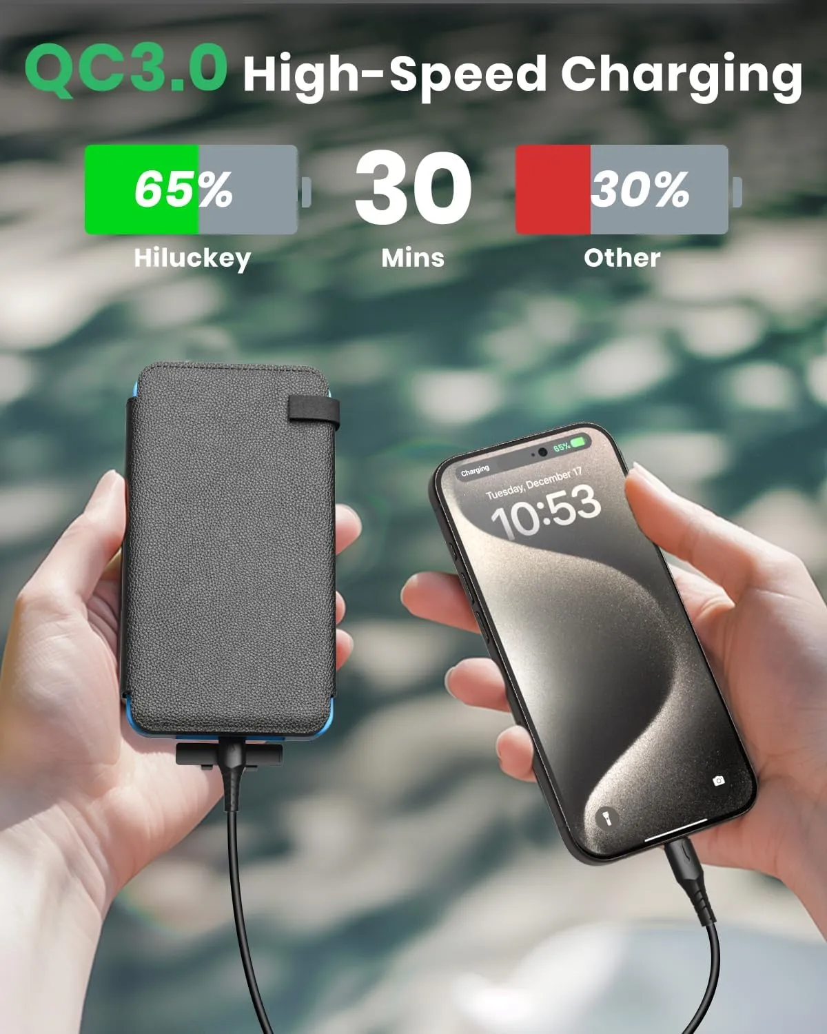 Hiluckey Solar Charger 25000mAh, Outdoor USB C Portable Power Bank with 4 Solar Panels, 3A Fast Charge External Battery Pack with 3 USB Outputs Compatible with Smartphones, Tablets, etc. (Blue)