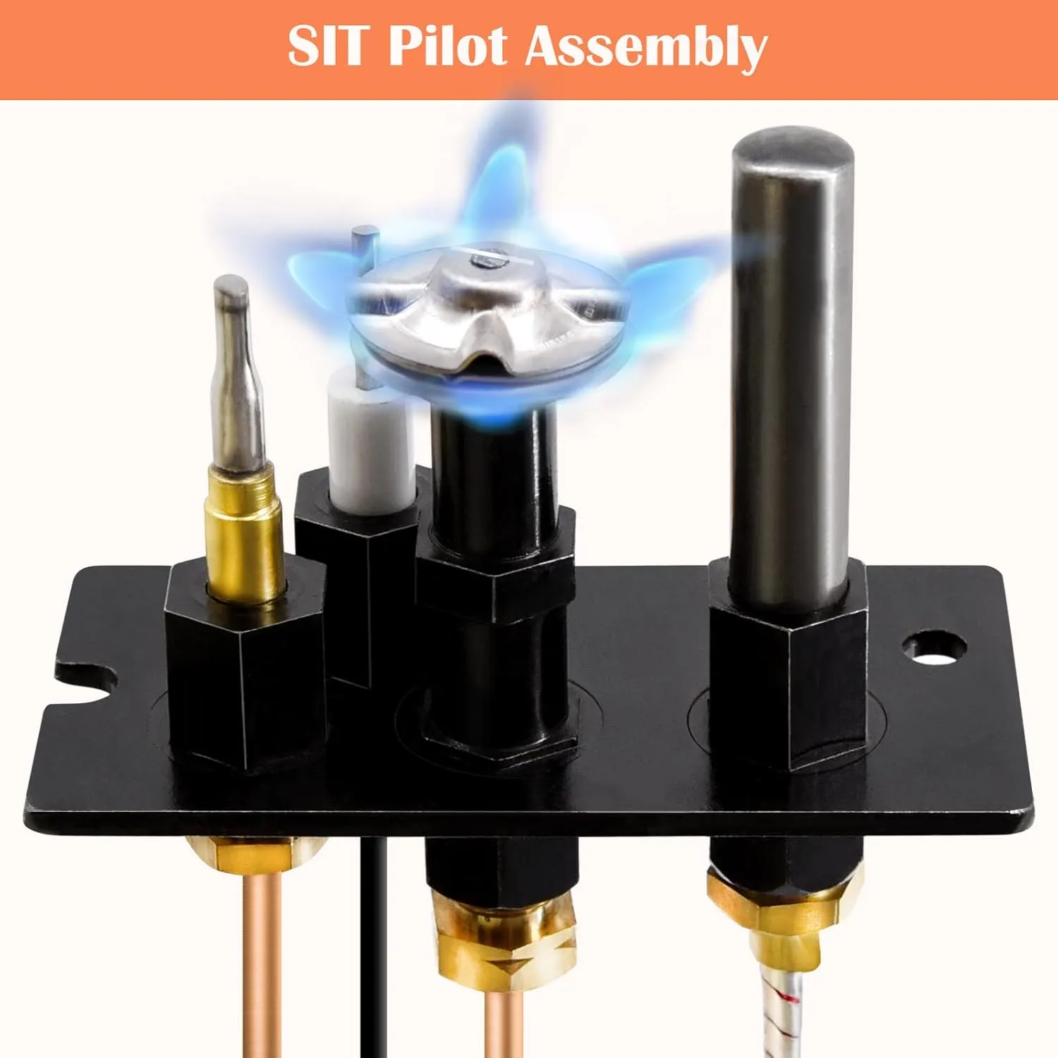 Hiorucet 10002265 Propane Gas 3 Way SIT Pilot Assembly Kits for Majestic, Monessen, Temco, and Vermont Castings Fireplaces, SRV10002265 Pilot Assembly Replacement Parts with Thermocouple, Thermopile.