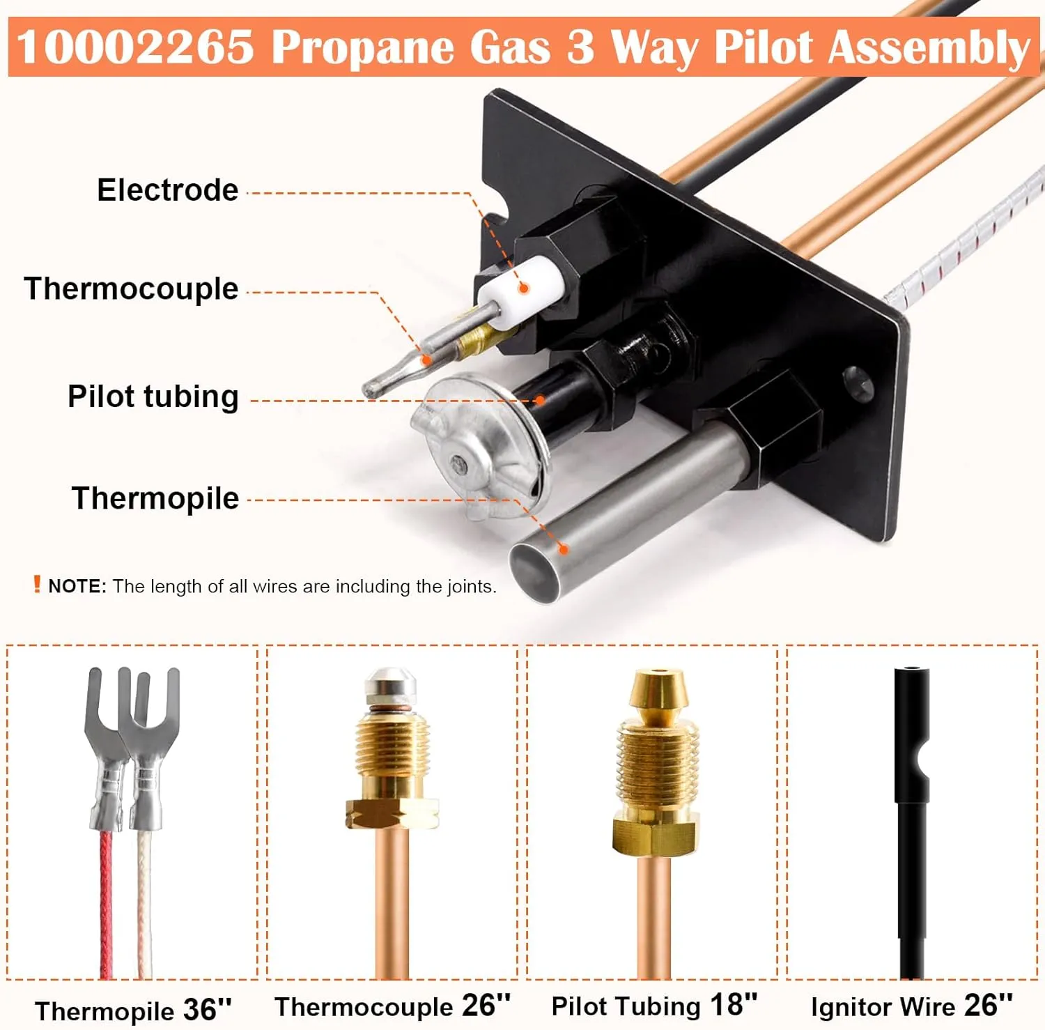 Hiorucet 10002265 Propane Gas 3 Way SIT Pilot Assembly Kits for Majestic, Monessen, Temco, and Vermont Castings Fireplaces, SRV10002265 Pilot Assembly Replacement Parts with Thermocouple, Thermopile.