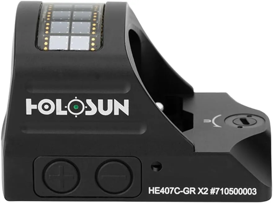 HOLOSUN HE407C-GR X2 / HS407C X2 2 MOA Dot Open Reflex Sight - Durable Shake-Awake Solar Failsafe Parallax-Free Aluminum Pistol Sight for Full-Sized Handguns - Green/Red Dot Options