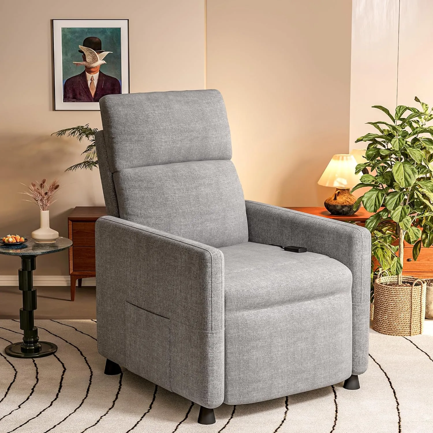 Homall Recliner Chair for Living Room, Recliner Sofa Home Theater Seating with Remote Control Adjustable Backrest and Footrest, Reclining Chairs for Adults (Fabric, Light Grey)