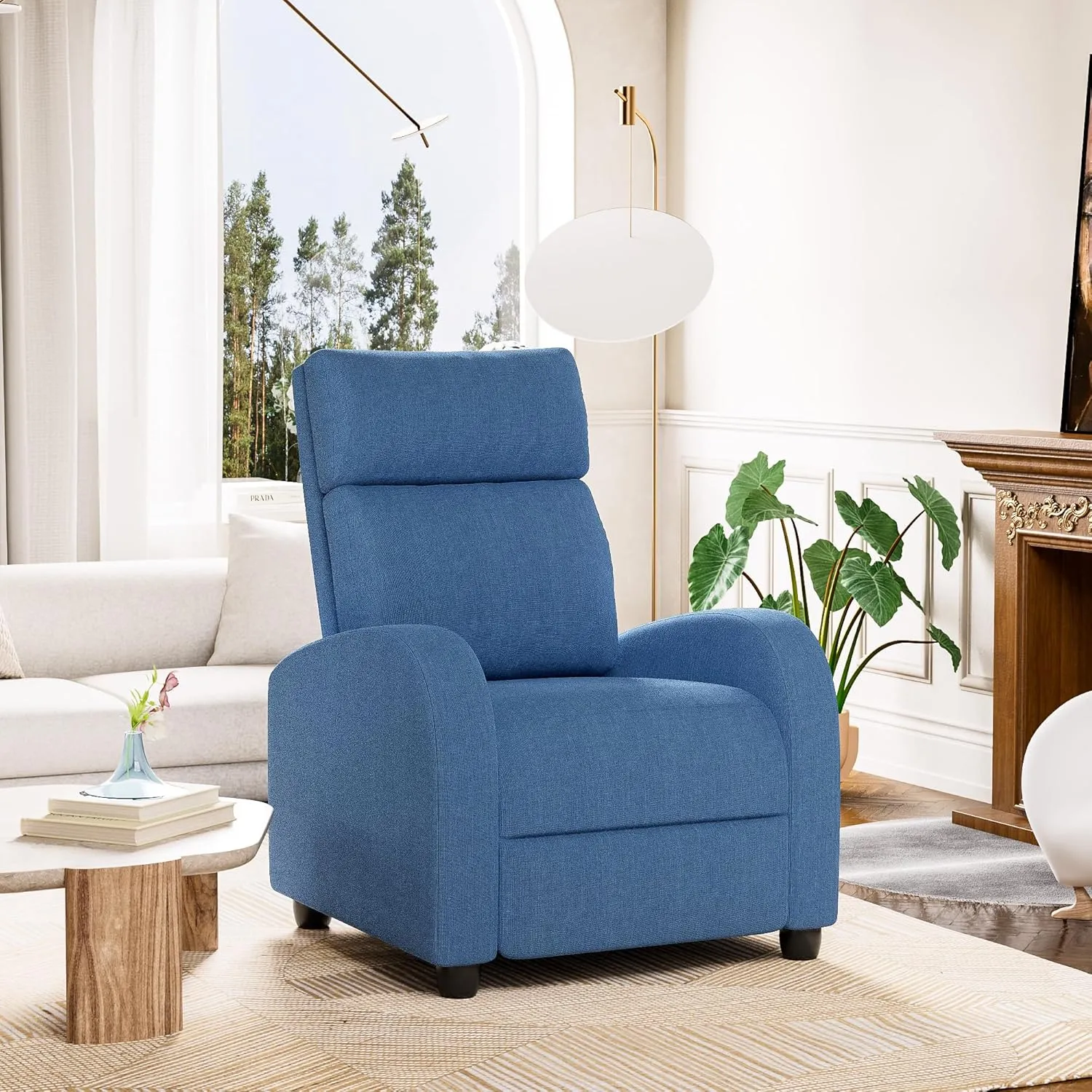 Homall Recliner Chair, Recliner Sofa for Adults, Recliners Home Theater Seating with Lumbar Support, Reclining Sofa Chair for Living Room (Fabric, Dark Blue)