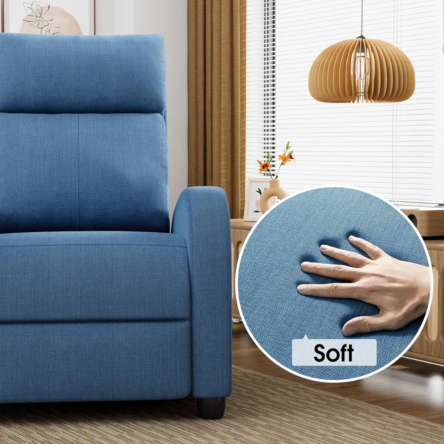 Homall Recliner Chair, Recliner Sofa for Adults, Recliners Home Theater Seating with Lumbar Support, Reclining Sofa Chair for Living Room (Fabric, Dark Blue)