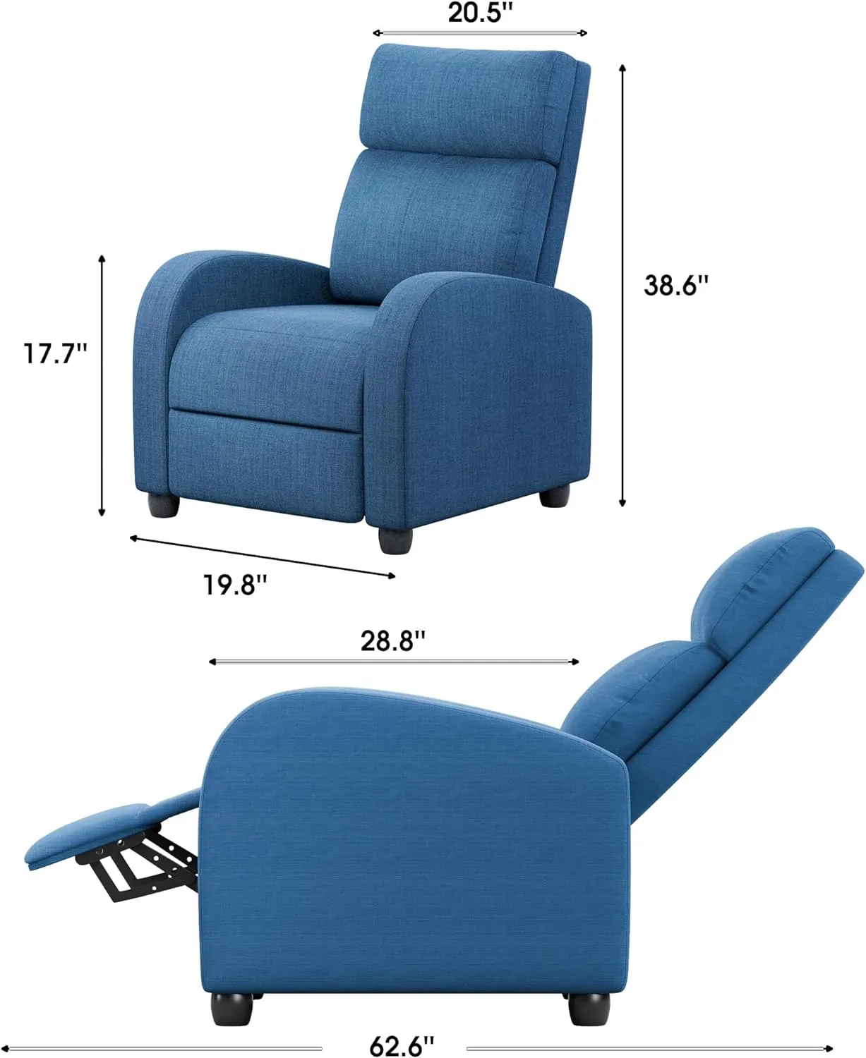 Homall Recliner Chair, Recliner Sofa for Adults, Recliners Home Theater Seating with Lumbar Support, Reclining Sofa Chair for Living Room (Fabric, Dark Blue)