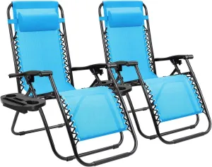 Homall Zero Gravity Chair Adjustable Folding Lawn Lounge Chairs Outdoor Lounge Gravity Chair Camp Reclining Lounge Chair with Pillows for Poolside Backyard and Beach Set of 2 (Sky Blue)