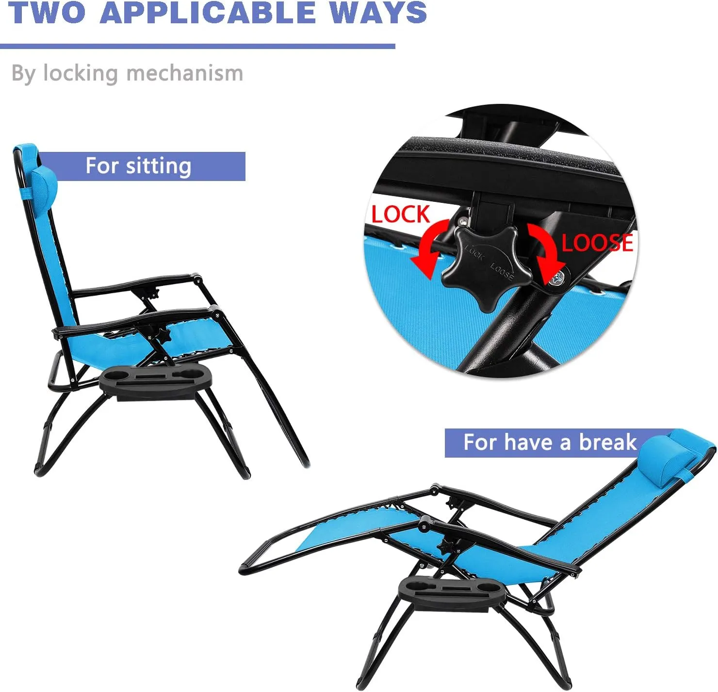 Homall Zero Gravity Chair Adjustable Folding Lawn Lounge Chairs Outdoor Lounge Gravity Chair Camp Reclining Lounge Chair with Pillows for Poolside Backyard and Beach Set of 2 (Sky Blue)