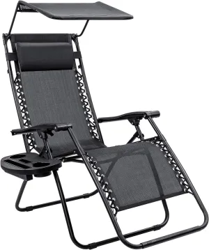 Homall Zero Gravity Chair Patio Lawn Chair Lounge Chair Folding Recliner Adjustable Outdoor with Canopy Shade,Cup Holder (Black)
