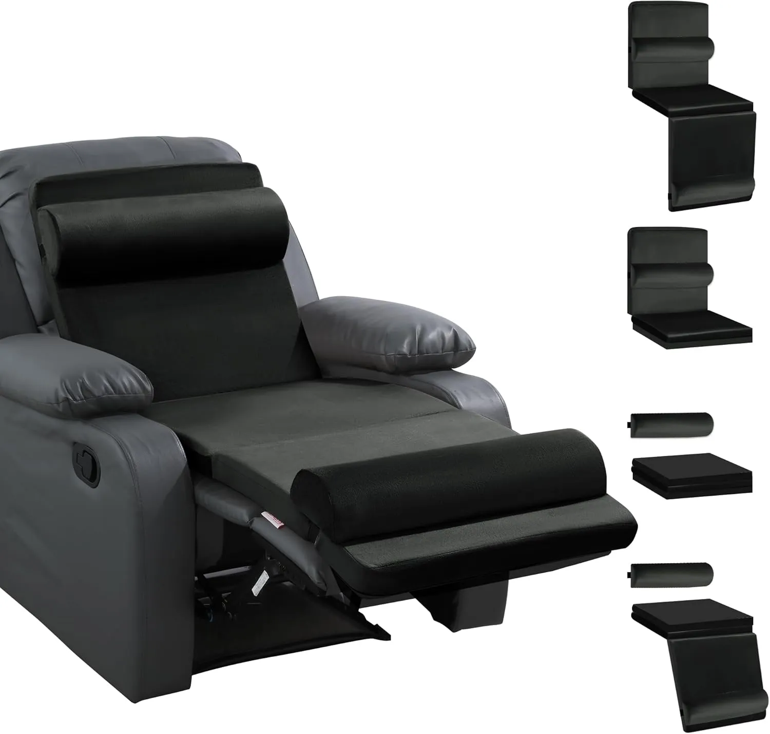 HOMBYS 5-in-1 Recliner Seat Cushion for Elderly Lumbar Support Pillow   Leg Pad, with Adjustable Half Moon Neck Pillow & Footrest, Foam Filling with Velvet Fabric, Thick & Non-Slip, Black