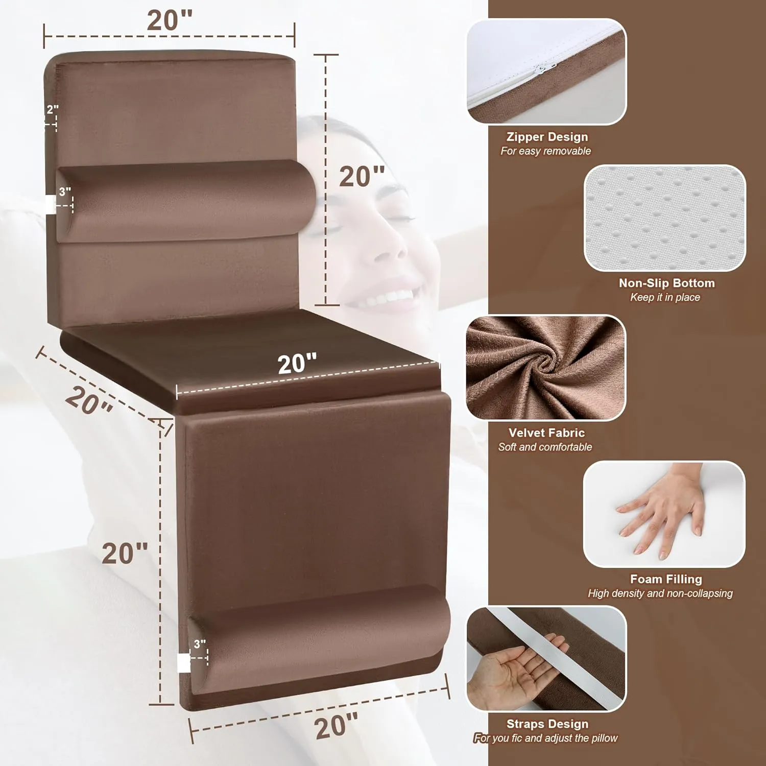 HOMBYS 5-in-1 Recliner Seat Cushion for Elderly Lumbar Support Pillow   Leg Pad, with Adjustable Half Moon Neck Pillow & Footrest, Foam Filling with Velvet Fabric, Thick & Non-Slip, Brown