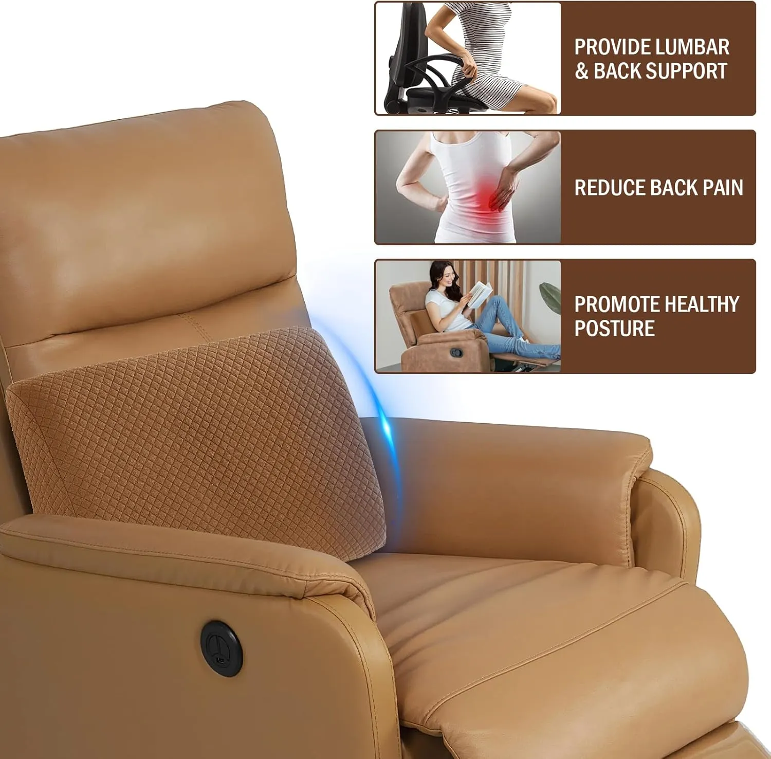 HOMBYS Lumbar Support Pillow for Recliner Chair, Memory Foam Back Support Cushion for Elderly,Extra Large Lumbar Support Pillow,Thick Backrest for Home Reading (Coffee, 20“x13.5"x5")
