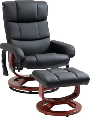 HOMCOM Massage Recliner Chair with Ottoman, Swivel Recliner and Footrest, Faux Leather Reclining Chair with Remote Control, 10 Vibration Points and Side Pocket, Black
