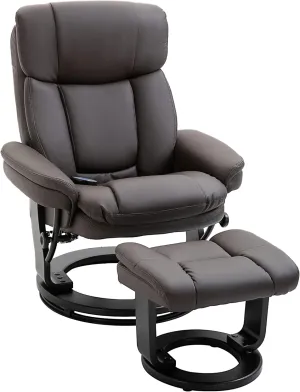 HOMCOM PU Leather Massage Recliner Chair with Ottoman 10 Point Vibration Swiveling Armchair, Brown