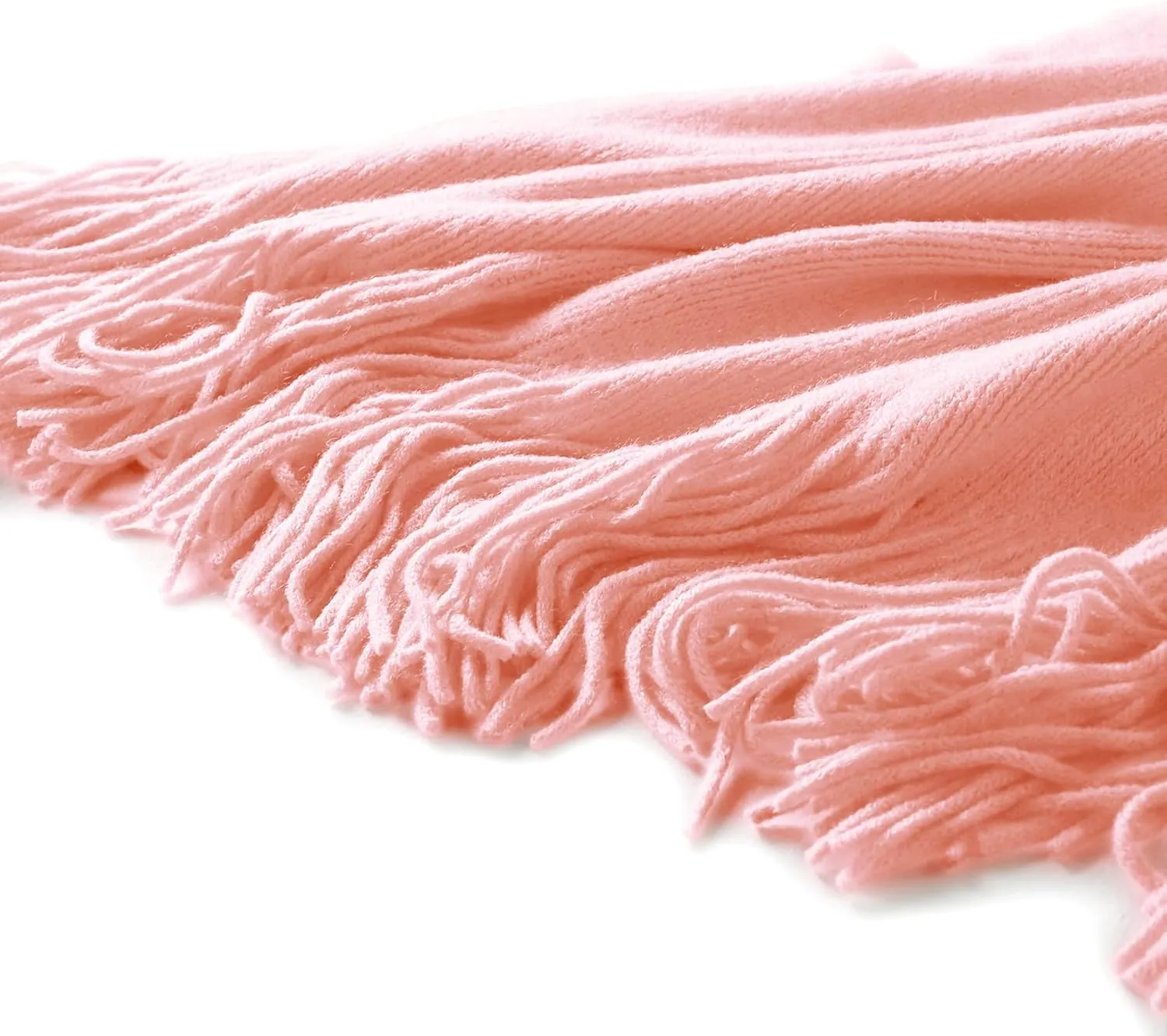 Homiest Decorative Knitted Throw Blanket with Fringe, Lightweight Acrylic Knit, Soft & Cozy Tassel Blanket for Couch, Sofa, Bed (Baby Pink, 50 x 60 Inch)